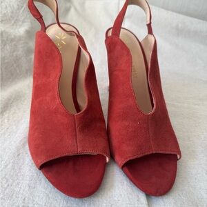 Nine West Red Suede Peep-Toe Heels